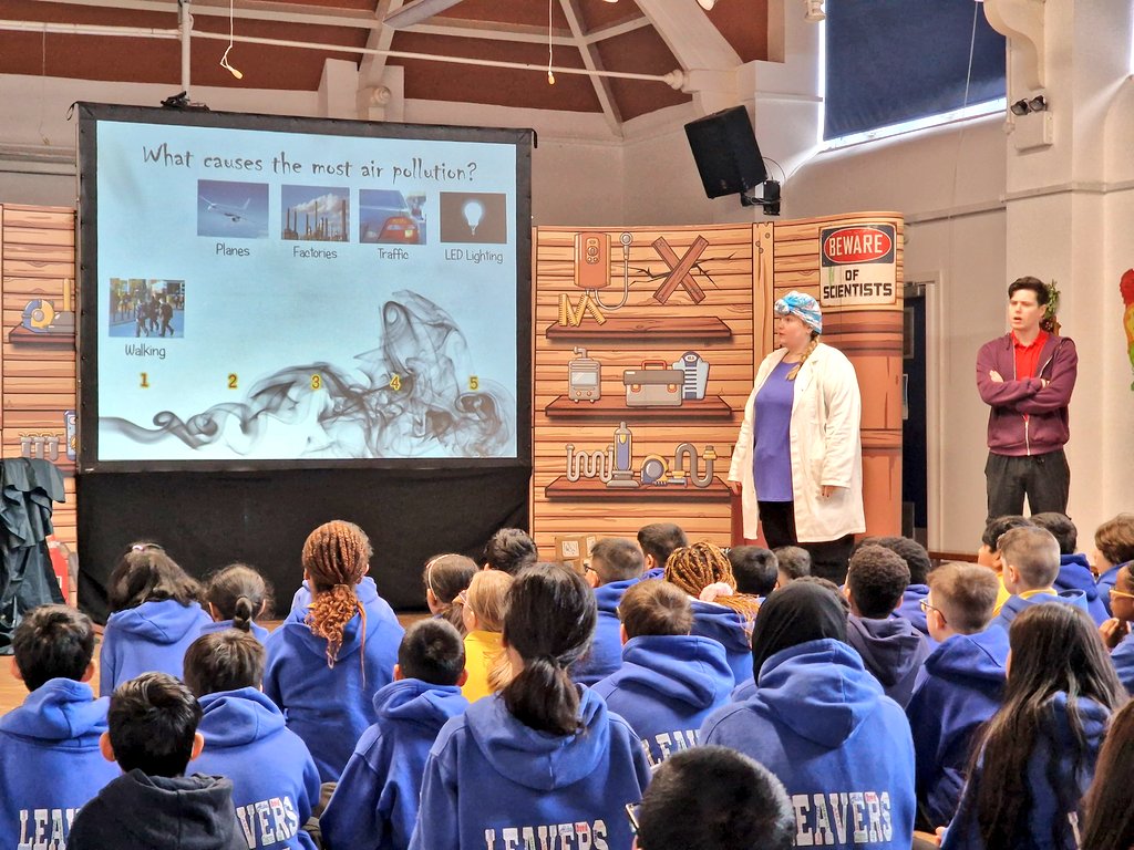 sthelensp's tweet photo. A huge thank you to @AJ_SCWales from @SustransCymru for introducing us to @theatrepie, who gave us an amazing all-singing all-dancing assembly about air purity and how we can look after the air around us! First job - walking to school instead of cars! 🚗🚶‍♂️🚶‍♀️ #sthpeco #sthpwell https://t.co/1MZBQiwNFR