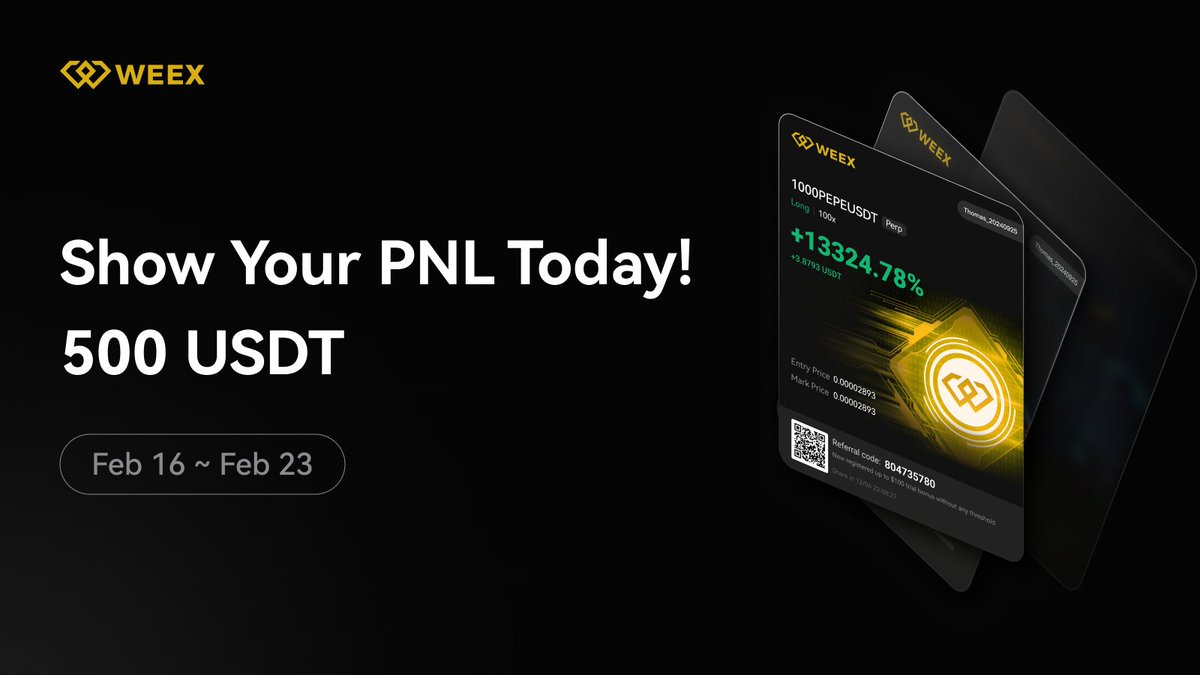 WEEX_Official's tweet photo. 🥳 WEEX PNL Lucky Draw 🥳

🎁 $500  📅 Feb 16 - 23, 23:59 (UTC)

📸 Share your Spot/Futures Profit Screenshot

🎯 Steps:
1⃣RT + tag 3 friends
2⃣Comment 👇 your profit image + WEEX UID

Sign up now:
👉 https://t.co/FBC8SNiSYZ

🍀 #WEEX $WXT #cryptotrading https://t.co/yeP41ZoOry