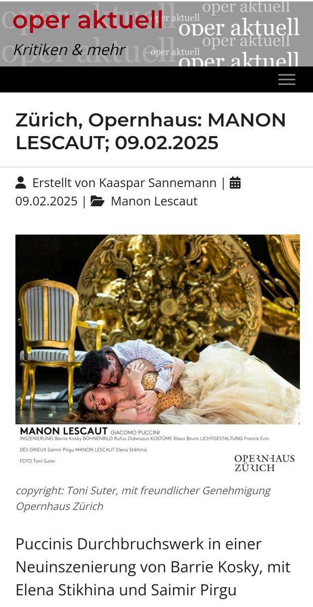 Kritik:VON VIELFÄLTIGEN EMOTIONEN ÜBERWÄLTIGT -waren nicht nur das Liebespaar Manon / Des Grieux in der Oper Puccinis und das frenetisch applaudierende Premierenpublikum, sondern vor allem auch die Interpretin.. oper-aktuell.info/kritiken/detai…