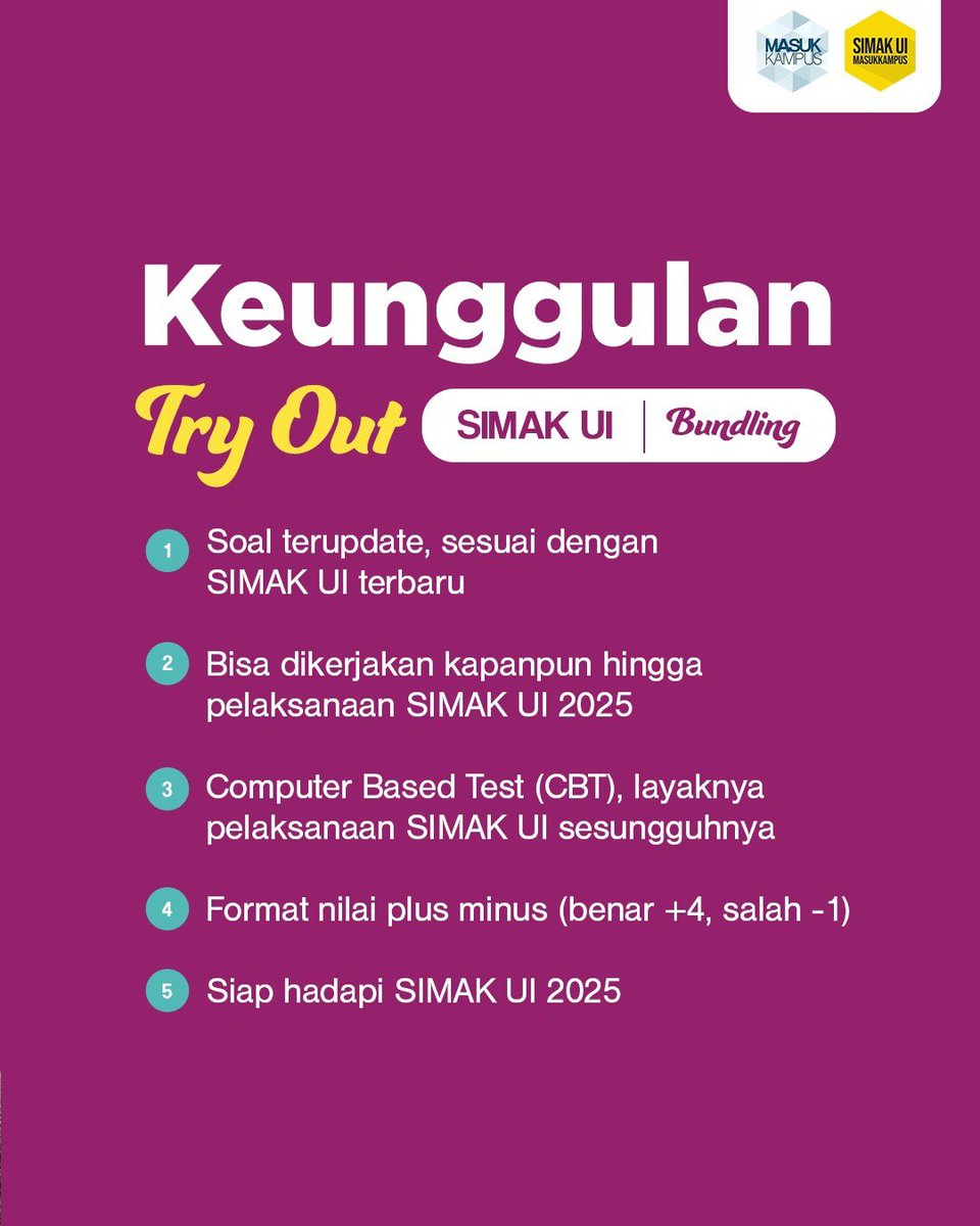 masukkampus's tweet image. Alternatif lolos UI, latihan SIMAK UI 2025 selain dari bimbel

a thread

#simak #simakui #universitasindonesia #masukkampus #snbp