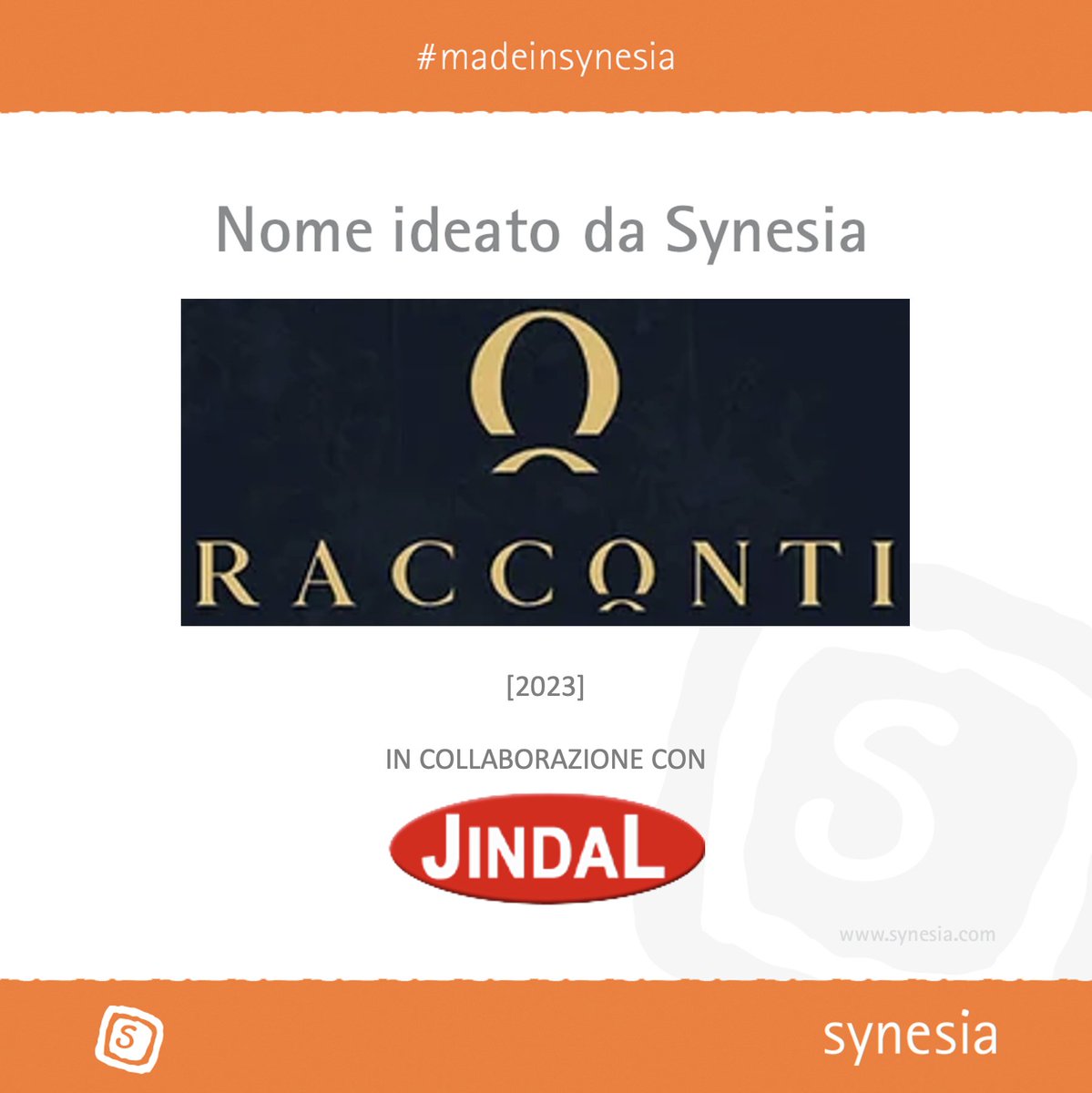 Racconti, un nome che narra storie, unisce tradizione indiana ed eleganza italiana. Evoca memoria, esperienza e autenticità, ha una sonorità forte e bilanciata che trasmette esclusività e classe. Un brand di lusso che parla attraverso design e materiali.
#madeinsynesia #brandname