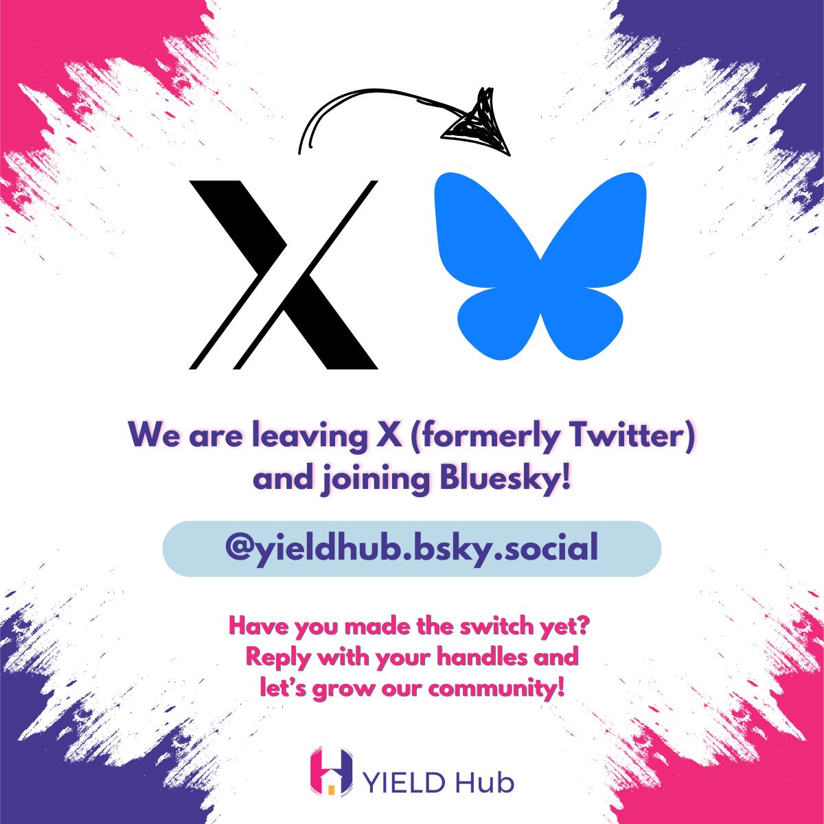 Following recent global political developments, we have decided to leave this platform and join Bluesky.

Follow our new Bluesky account here: @yieldhub.bsky.social
Have you already made the switch to Bluesky? 

Reply with your handles and let's grow this new community!