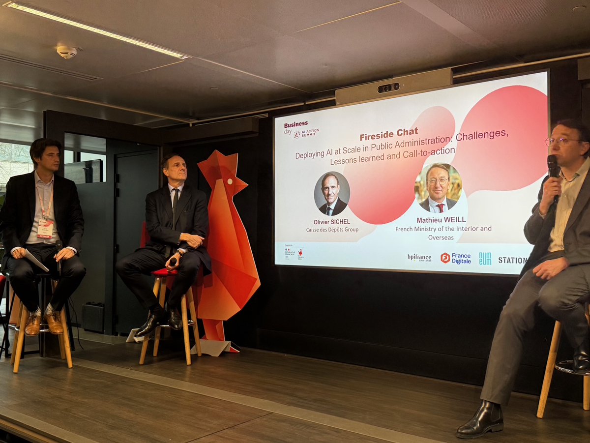 Collin Nathalie (@nathqueencole) on Twitter photo #SommetActionIA | "Deploying AI at Scale in Public Administration : challenges, lessons learned and call in action" <a href="/oliviersichel/">Olivier Sichel</a> <a href="/caissedesdepots/">Caisse des Dépôts</a> / <a href="/mathieuweill/">Mathieu Weill</a> <a href="/Interieur_Gouv/">Ministère de l'Intérieur</a>
#AIActionSummit | <a href="/joinstationf/">STATION F</a> <a href="/Bpifrance/">Bpifrance</a> #SommetActionIA | "Deploying AI at Scale in Public Administration : challenges, lessons learned and call in action" <a href="/oliviersichel/">Olivier Sichel</a> <a href="/caissedesdepots/">Caisse des Dépôts</a> / <a href="/mathieuweill/">Mathieu Weill</a> <a href="/Interieur_Gouv/">Ministère de l'Intérieur</a>
#AIActionSummit | <a href="/joinstationf/">STATION F</a> <a href="/Bpifrance/">Bpifrance</a>