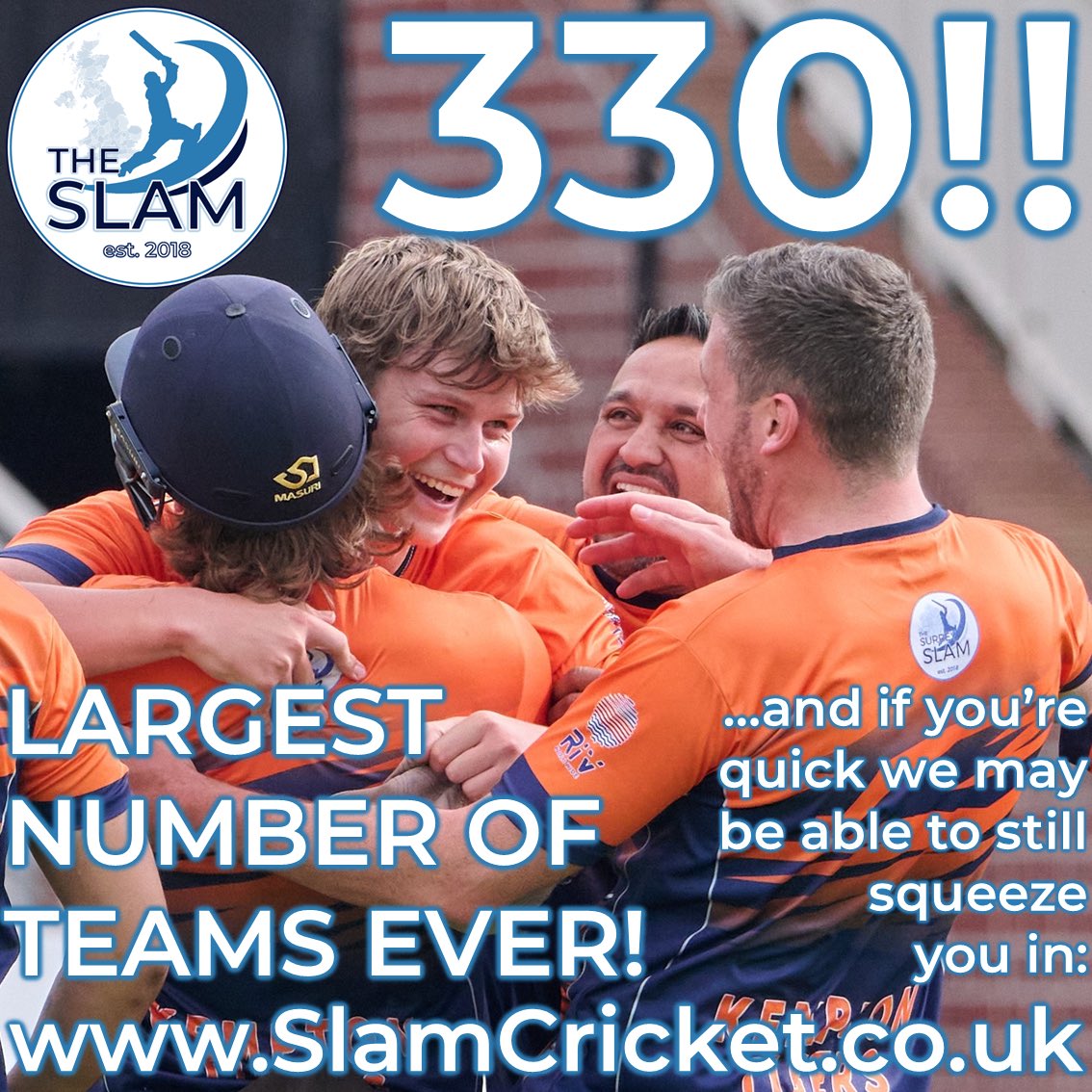 BIGGEST YEAR YET!!

A whopping 330 teams have signed up for Slam competitions in 2025, surpassing all of the previous 7 years!

Due to odd numbers we can easily take just one more team in most of our 12 comps, but it’s first come, first served at slamcricket.co.uk/enter