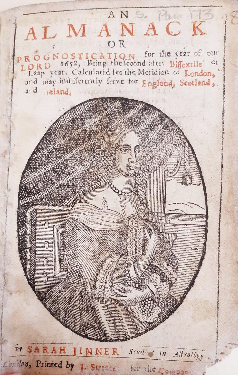 GuildhallLib's tweet image. ‘An almanack or prognostication for… 1658’ (S PAM 173) by Sarah Jinner of London who wrote a series of almanacs 1658-1664. Thought to be one of the first women to be a professional writer. Aimed at educated people, they included forecasts &amp;amp; medical remedies for women.