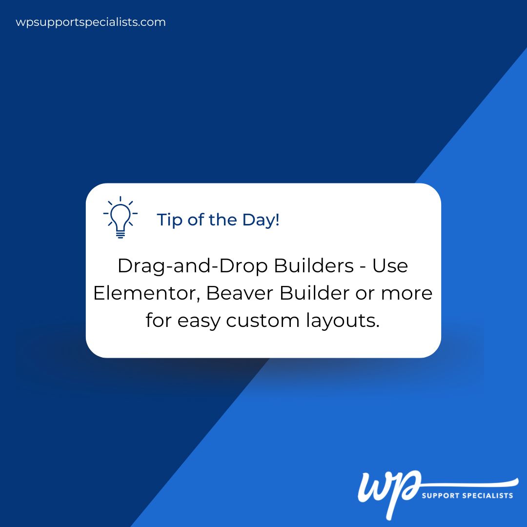 WPSSupport's tweet image. 🎨 Drag-and-Drop Builders: Easy Website Design!

With Elementor &amp;amp; Beaver Builder, create a custom WordPress site—no coding needed! Drag, drop &amp;amp; design with ease.

Need help? We’ve got you covered! buff.ly/3MPkQQz 

#WordPressTips #WebDesign #DragAndDrop