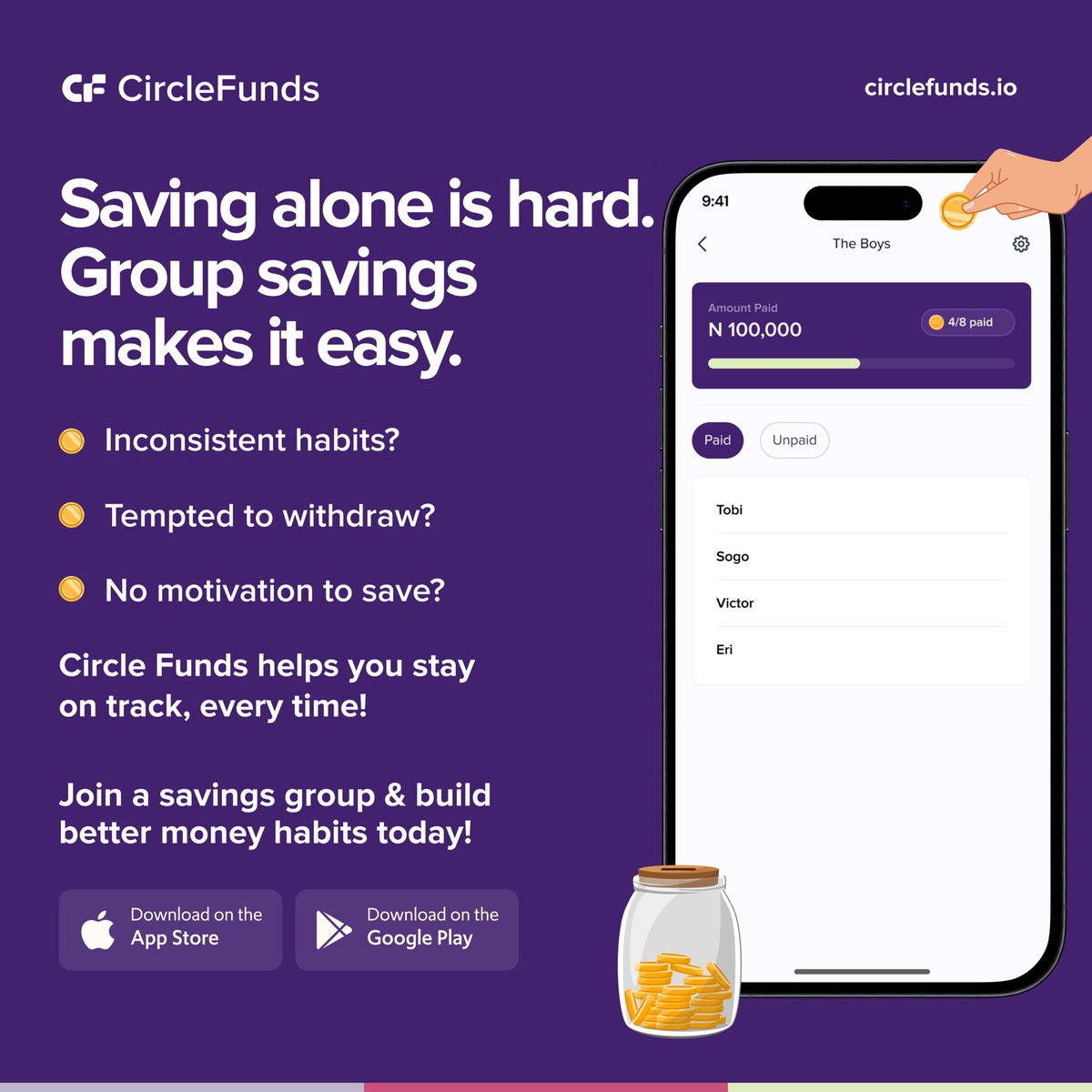 Ready to break the cycle of financial stress? Join a Circlefunds savings group and start building better money habits🚀.

Download Circlefunds app! join the circle! Save smarter!