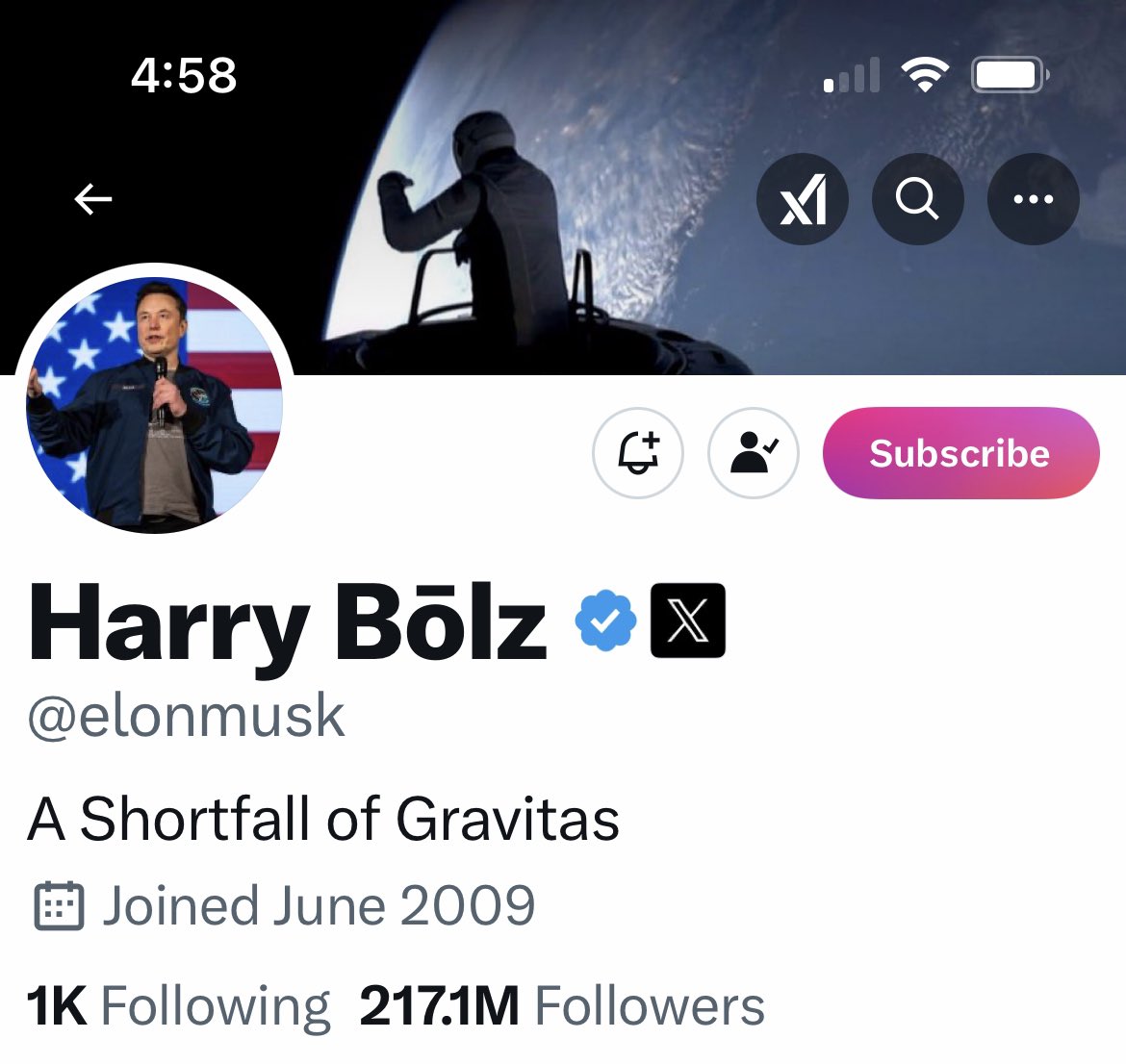 Elon changed his profile name …. 😂