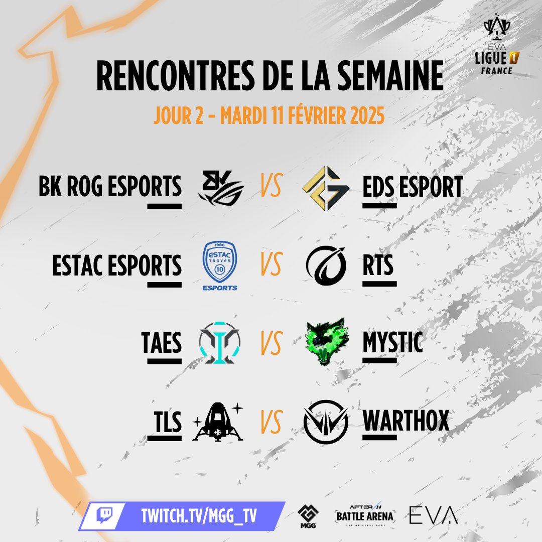 EVA LIGUE 1, JOUR 2 DU SPRING SPLIT 2025 🚀 

Un parfum de revanche pour <a href="/MysticEsportVR/">Mystic</a> après leur défaite en finale de la CDF 2024 face à <a href="/TAES_esport/">TAES_esport</a> ? 😳

▶️ Rendez-vous CE SOIR à 20h30 
🔗 twitch.tv/mgg_fr