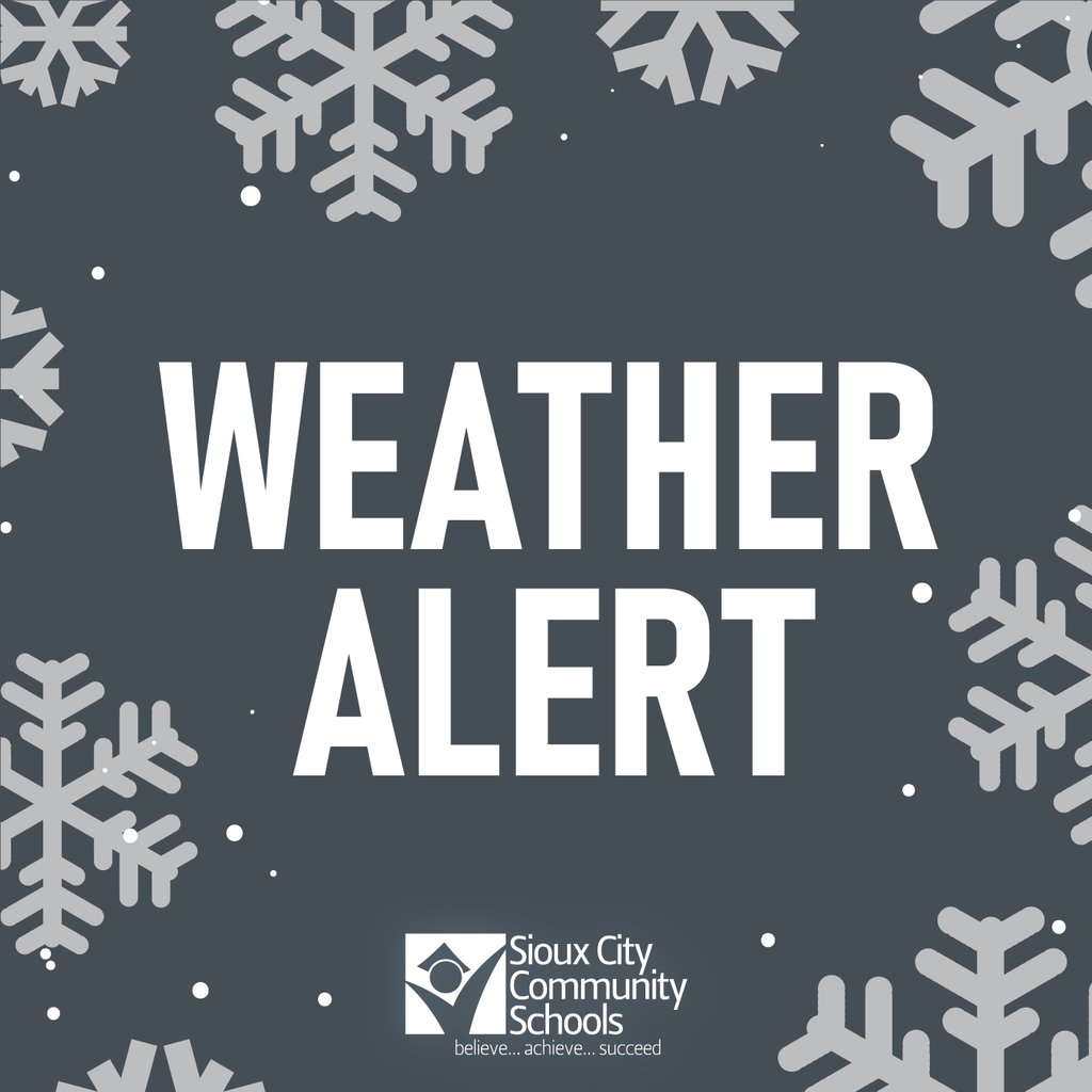 Due to the weather, the Sioux City Community School District will have a two-hour late start today - Tuesday, February 11. Thank you.