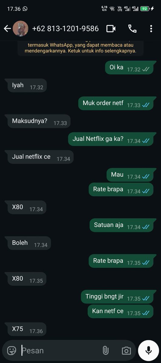 !! HELP RT !!
TUKANG CE NETFLIX

Beli netflix 7 hari gak sabaran pas dikasih ngaku2 kelogout padahal dia yang change email. Ini foto yang kiri pas temen aku coba chat kang ce ini

+62 813-1201-9586
081312019586

 #zonauang #zonaba

penipu netflix