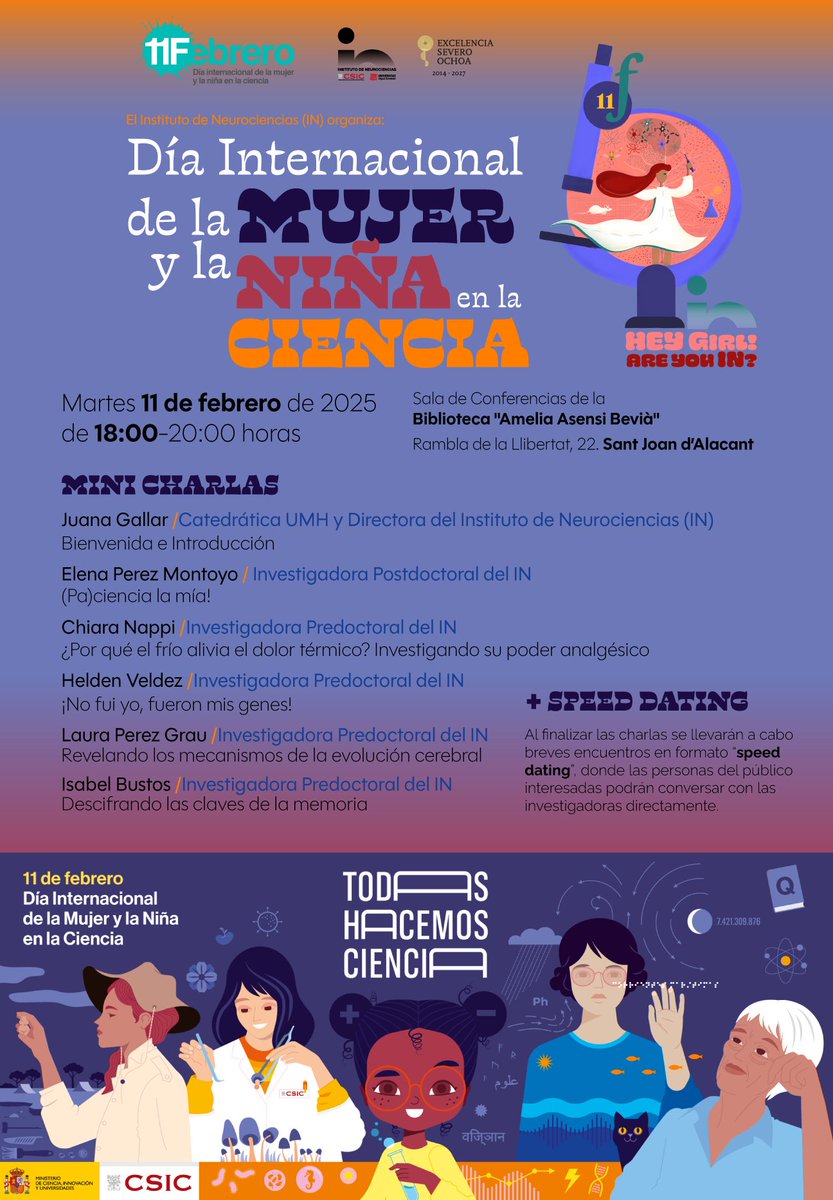 🔬📅 El <a href="/NeuroAlc/">Instituto de Neurociencias UMH-CSIC</a> celebra hoy a las 18h en la Biblioteca Amelia Asensi Bevià de Sant Joan d’Alacant una jornada divulgativa con motivo del Día Internacional de la Mujer y la Niña en la Ciencia. 👩‍🔬📚

¡No te la pierdas!

ℹ️ comunicacion.umh.es/2025/02/10/el-…