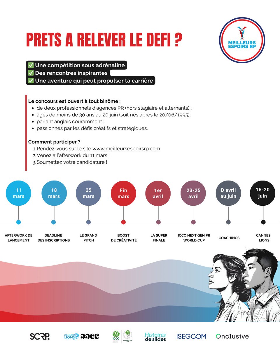 🎯 #WANTED : Qui seront les Meilleurs Espoirs RP 2025 ? 🚀
📢 Futurs leaders des RP, c'est votre moment !
📅 Curieux ? Venez à notre afterwork le mardi 11 mars à 19h !
📌 Inscriptions à l’afterwork &amp; candidatures : meilleursespoirsrp.com/candidatures/

#SCRP #WeArePRoud #MeilleursEspoirsRP