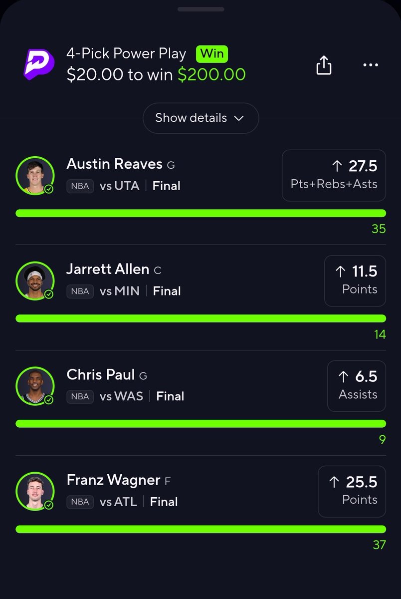 Solid card today, thank you guys for coming through. #prizepicks #winnerwinner