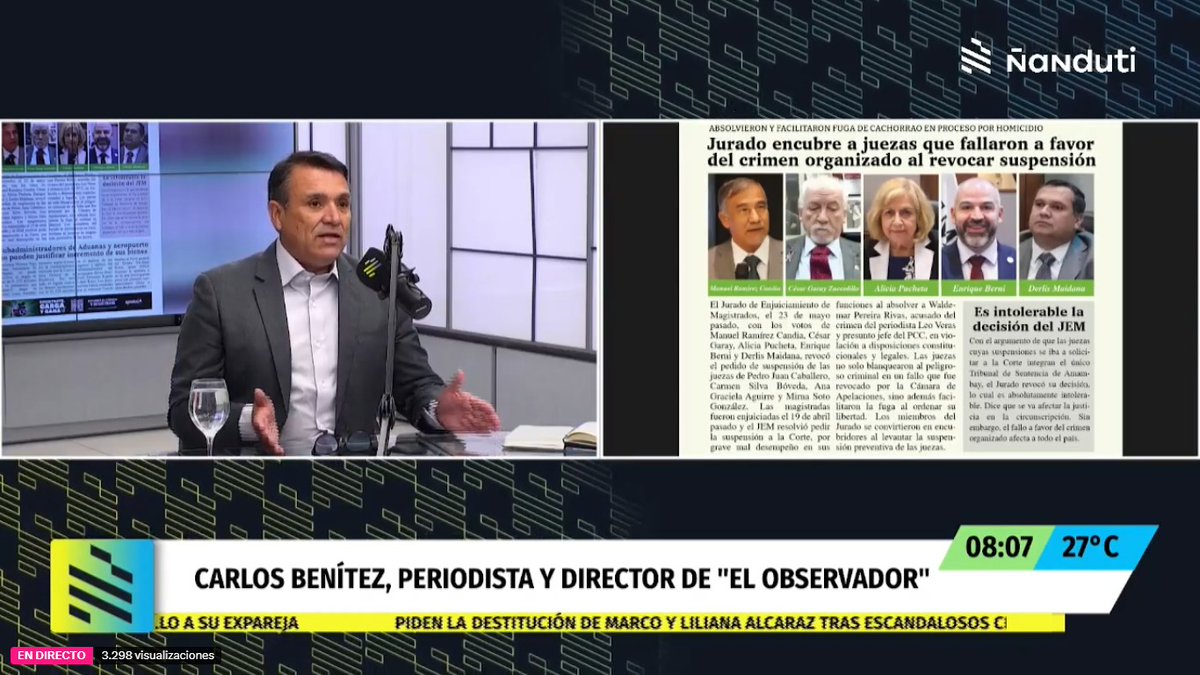 🟩<a href="/carlospybenitez/">Carlos J Benítez</a> analiza las últimas noticias de impacto judicial en el programa Franja Roja emitido por <a href="/nanduti/">Radio Ñandutí</a> 
🟩Podes seguir en: x.com/nanduti/status…