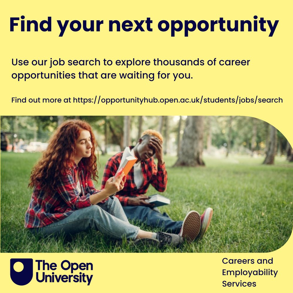 OU Careers and Employability Services (@openunicareers) on Twitter photo Are you making the most of OpportunityHub?
Use our job search platform to explore thousands of job vacancies, volunteering and work experience opportunities with employers who value OU students and graduates:
opportunityhub.open.ac.uk/students/jobs/… <a href="/OUstudents/">OU Students</a> Are you making the most of OpportunityHub?
Use our job search platform to explore thousands of job vacancies, volunteering and work experience opportunities with employers who value OU students and graduates:
opportunityhub.open.ac.uk/students/jobs/… <a href="/OUstudents/">OU Students</a>