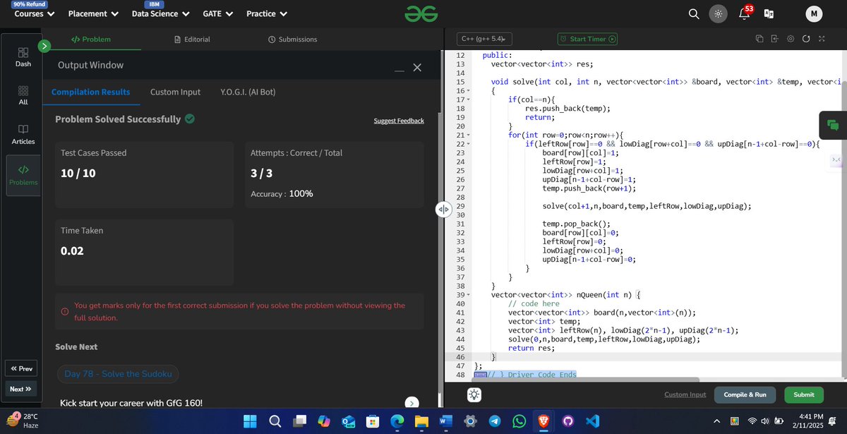 itz_manuv's tweet image. Day 77 of the #GFG160 Challenge is here! Continuing my exciting journey of 160 days dedicated to sharpening problem-solving skills and tackling challenges on GeeksforGeeks💻📷
@geeksforgeeks
gfgcdn.com/tu/TV3 #gfg160 #geekstreak2024 #codinglife