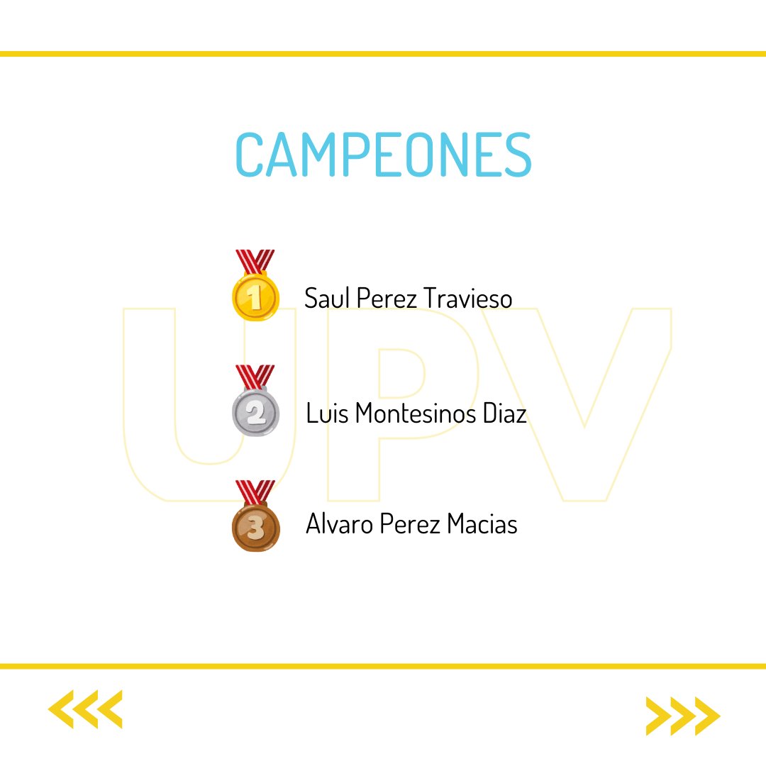 UPVdeportes's tweet image. 🏆♟️ Resultados del Campeonato Interno de Ajedrez UPV ♟️🏆

🥇 1º Saúl Pérez Travieso
🥈 2º Luis Montesinos Díaz
🥉 3º Álvaro Pérez Macías
Gracias a todos los participantes por un torneo lleno de estrategia y emoción. 📸 ¡No te pierdas las mejores fotos!
#AjedrezUPV