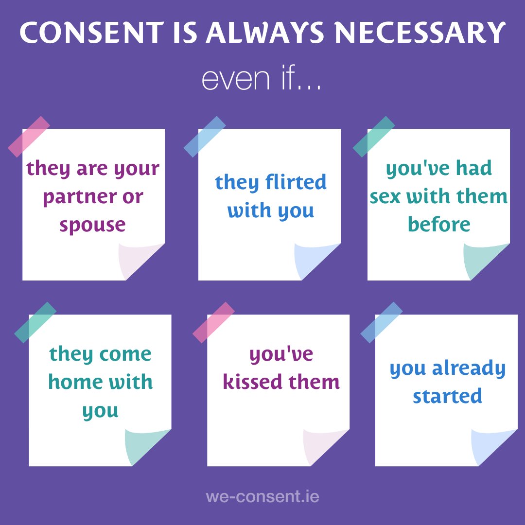 We-Consent (@weconsentirl) on Twitter photo 💡 Consent reminders 💡
No matter what, consent cannot be assumed. It is ongoing, freely given, mutual and can be withdrawn.
If you feel you can't say no or have to say yes, i#believesurvivors
Visit We-Consent.ie for resources about consent 💬
#Consent #Communication 💡 Consent reminders 💡
No matter what, consent cannot be assumed. It is ongoing, freely given, mutual and can be withdrawn.
If you feel you can't say no or have to say yes, i#believesurvivors
Visit We-Consent.ie for resources about consent 💬
#Consent #Communication