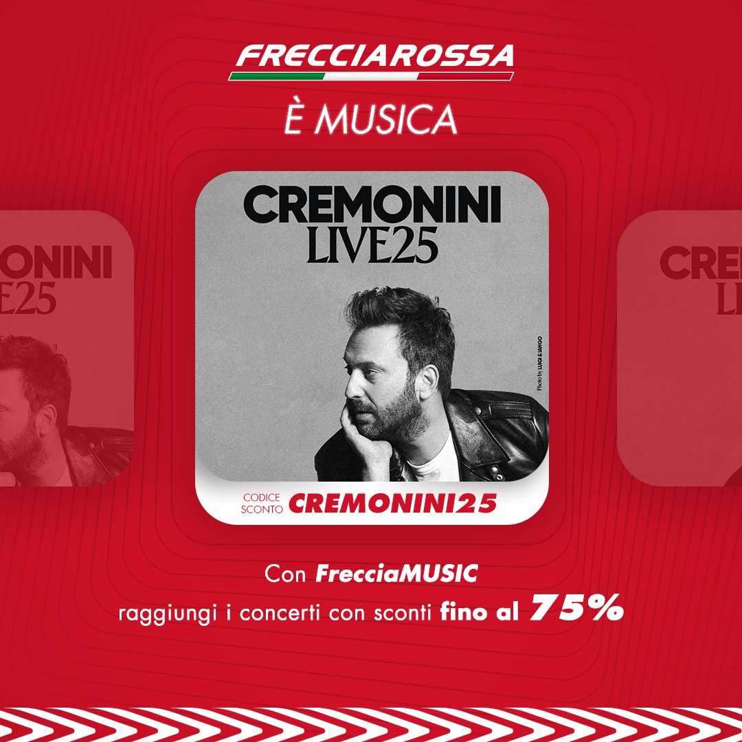 Frecciarossa_IT's tweet photo. Dopo due anni @CremoniniCesare torna a far cantare gli stadi! 🎶 Raggiungi le tappe del #CremoniniLive25 con #FrecciaMUSIC: usa il codice CREMONINI25 e viaggia con sconti fino al 75% 👉 https://t.co/eXulmEF2Dd
#AlaskaBaby @LiveNationIT https://t.co/bqhwEeZbpE