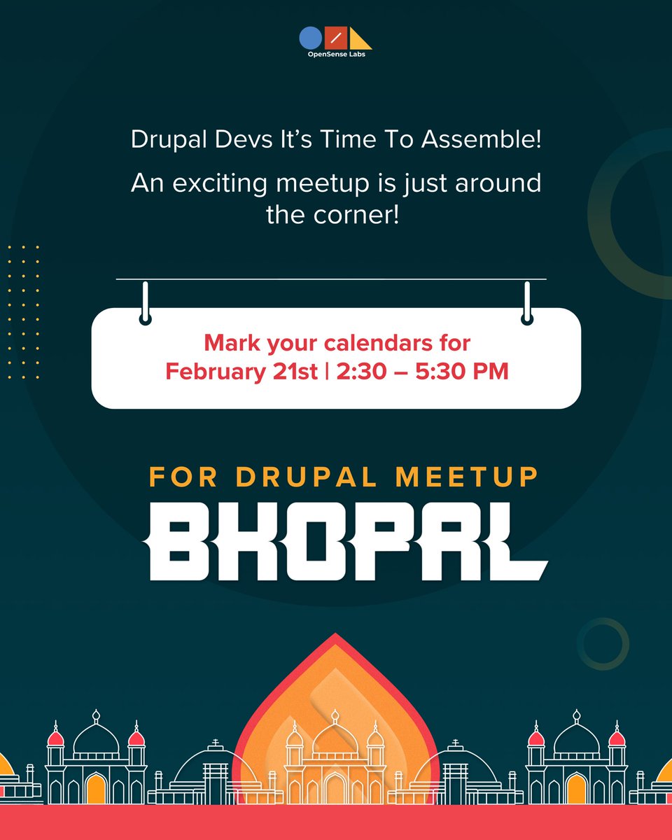 OpenSenseLabs's tweet image. Missed the last #DrupalBhopalMeetup?
No worries — we’re doing it again!
📅 February 21, 2025
⏰ 2:30 PM – 5:30 PM
Join us for another exciting event to connect, learn, and grow with fellow #Drupaldevelopers.
Don't miss it this time!
#TechInnovation #OpenSource #Tech4All
