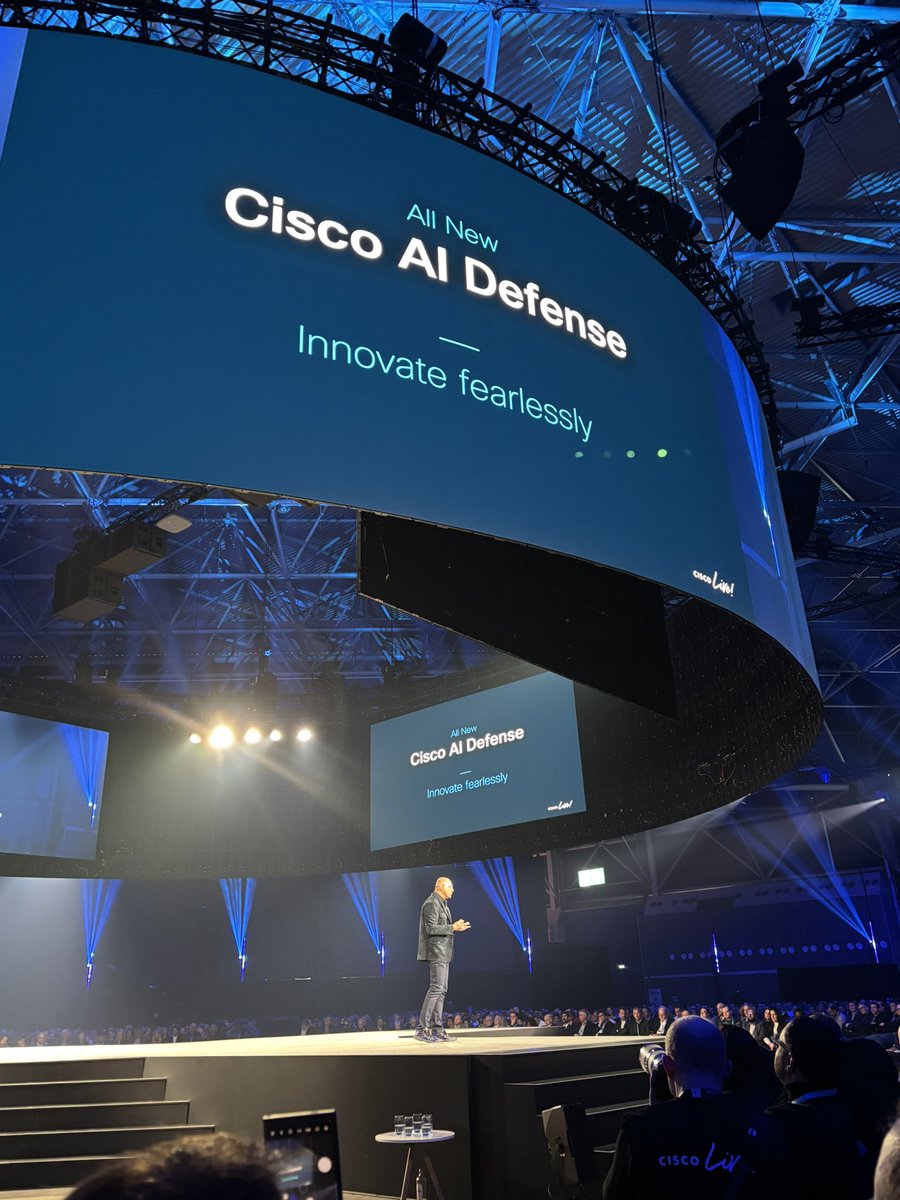 phred_AT's tweet photo. Keynote at #CiscoLiveEMEA with news regarding Hybrid Mesh Firewall, AI Defense, Hypershield/DPU powered Smart Switches 
Front row seats for @CiscoChampion https://t.co/7bMJs6zDUj