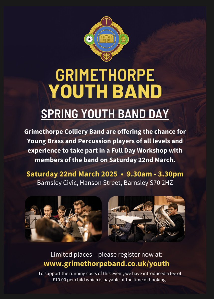 Barnsley Music Hub (@barnsleymushub) on Twitter photo 🎺SPRING YOUTH BAND WORKSHOP
Led by tutors from the world famous <a href="/GrimethorpeBand/">Grimethorpe Colliery Band</a>
🗺️ <a href="/BarnsleyCivic/">Barnsley Civic</a>
🗓️ Saturday 22 March 2025
Sign up: grimethorpeband.co.uk/youth/
#SouthYorkshireMusicHub 🎺SPRING YOUTH BAND WORKSHOP
Led by tutors from the world famous <a href="/GrimethorpeBand/">Grimethorpe Colliery Band</a>
🗺️ <a href="/BarnsleyCivic/">Barnsley Civic</a>
🗓️ Saturday 22 March 2025
Sign up: grimethorpeband.co.uk/youth/
#SouthYorkshireMusicHub