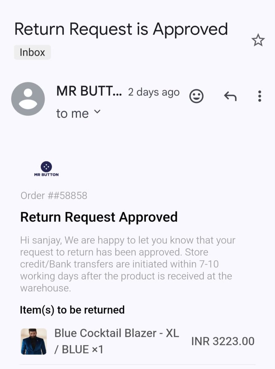 ArvindWebs's tweet image. My friend bought a blazer from @MrButton but received completely different product, consignment is returned but didn&apos;t received money. This is a classic case of online fraud. Beware 
mrbutton.in
#mrbutton
@MenatMrButton