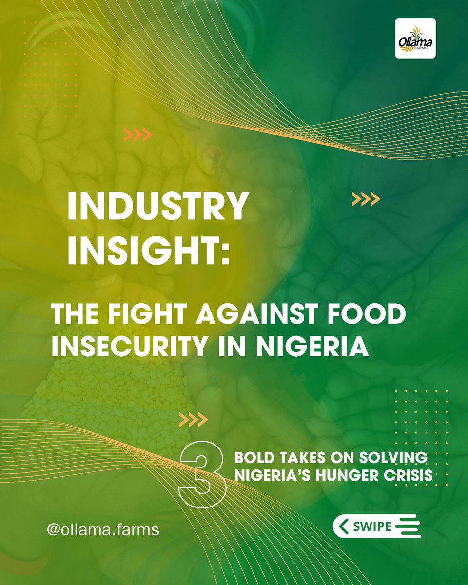 ollamafarms's tweet photo. Food insecurity has now become a topical issue in Nigeria. We did some findings, and here are some solutions we believe could make a real difference. 

It's a 🧵

#foodinsecurity #ollamafarms #agricultureinvestment https://t.co/HaeMj3IupZ