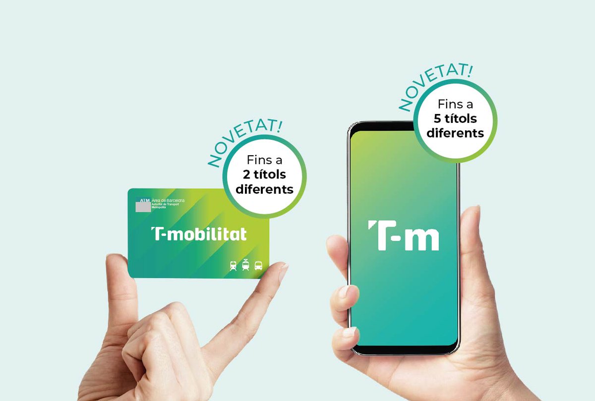 T_mobilitat's tweet photo. 📣El sistema #Tmobilitat estrena demà la possibilitat de carregar més d’un títol alhora.

💳La T-mobilitat de plàstic podrà contenir fins a 2 títols diferents.
📲La cartera T-mobilitat del mòbil podrà contenir fins a 5 títols diferents.

➕Info👉https://t.co/WVcpf2cPsm https://t.co/px42juErD5