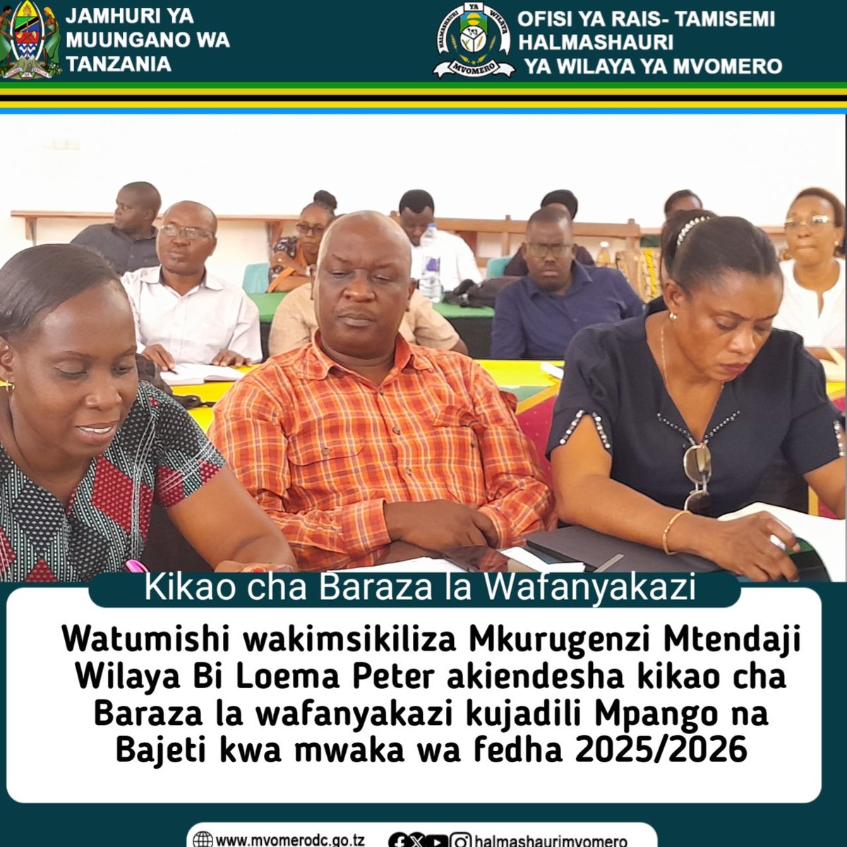 mvomerodc's tweet photo. Kikao cha Baraza la wafanyakazi kujadili taarifa ya mpango na bajeti kwa mwaka wa fedha 2025/2026. https://t.co/iBpQ3lt9FK