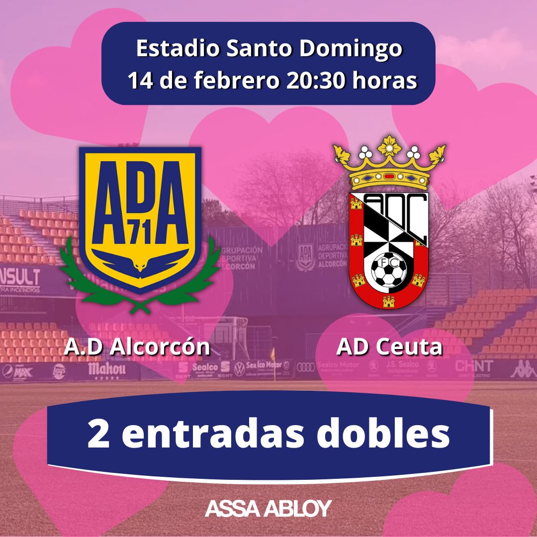 🩷🎟️ SORTEO SAN VALENTÍN

Consigue una de las dos entradas dobles para ir a ver con quien tu quieras el
<a href="/AD_Alcorcon/">A.D. Alcorcón</a> 🆚 <a href="/ADCeuta_FC/">AD CEUTA FC</a>  14/02-20:30hrs 📅 

🔃 Haz RT
➡️ Síguenos
❓ Di el nombre de nuestro mecanismo batiente inteligente 

#LoveIsInSantoDomingo 💛💙
#Team_ASSAABLOY