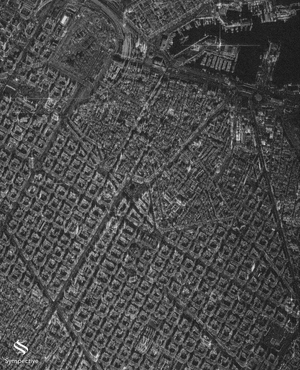 synspective's tweet photo. We have successfully acquired imagery from our sixth #SAR satellite 🛰️
https://t.co/TUMq4aD6Sa

<First Image>
Observation date and time: January 16, 2025
Observation location: Osaka, Japan (near the World EXPO 2025 venue)
Observation mode: Staring Spotlight

<Second Image>
Observation date and time: January 17, 2025
Observation location: City center of Warsaw, Poland
Observation mode: Sliding Spotlight

<Third Image>
Observation date and time: January 17, 2025
Observation location: City center of Barcelona, Spain
Observation mode: Staring Spotlight

*The images represent preliminary test data captured during rigorous functional testing and calibration.

#strix #firstlight #earthobservation #Japan #Poland #Spain