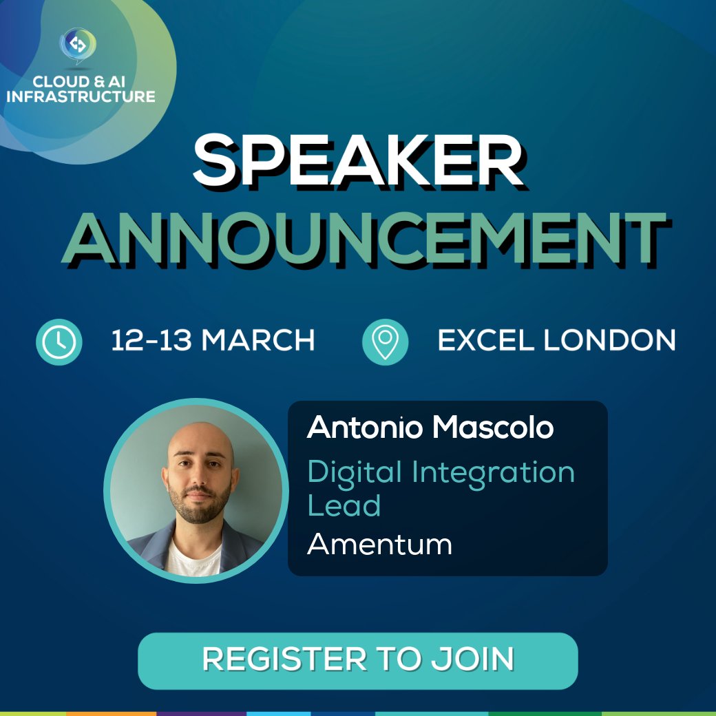 ✨ We’re excited to announce that Antonio Mascolo, Digital Integration Lead from Amentum will be taking the stage at Cloud &amp; AI Infrastructure 2025!

Secure your spot today: eu1.hubs.ly/H0gCbG10