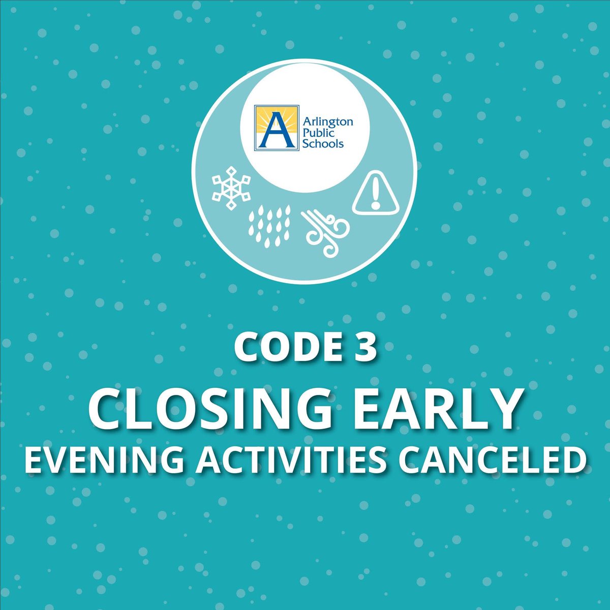 Tue, Feb. 11, 2025: Code 3 – All APS Schools &amp; Offices Will Close Early
❄️ CODE 3: Due to the Winter Storm Watch in effect and potentially hazardous conditions expected tomorrow afternoon, all APS schools will close early on Tue, Feb. 11, following their early release schedules.