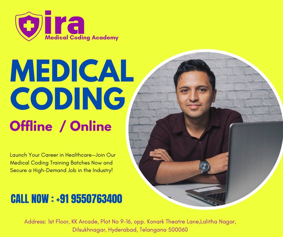 IraCoding's tweet image. IRA Medical Coding Academy
Address: 1st Floor, KK Arcade, Plot No 9-16, opp. Konark Theatre Lane, Lalitha Nagar, Dilsukhnagar, Hyderabad, Telangana 500060
#BestMedicalCodingTraining #MedicalCodingJobs #CPCTraining #ICD10CM #MedicalBillingAndCoding #HealthcareCareers #Medical