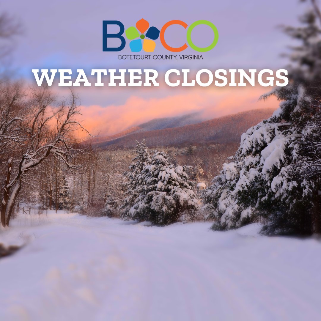 Botetourt County Governmental Offices and Libraries will be closed to the public on Tuesday, February 11, 2025, due to inclement weather. botetourtva.gov