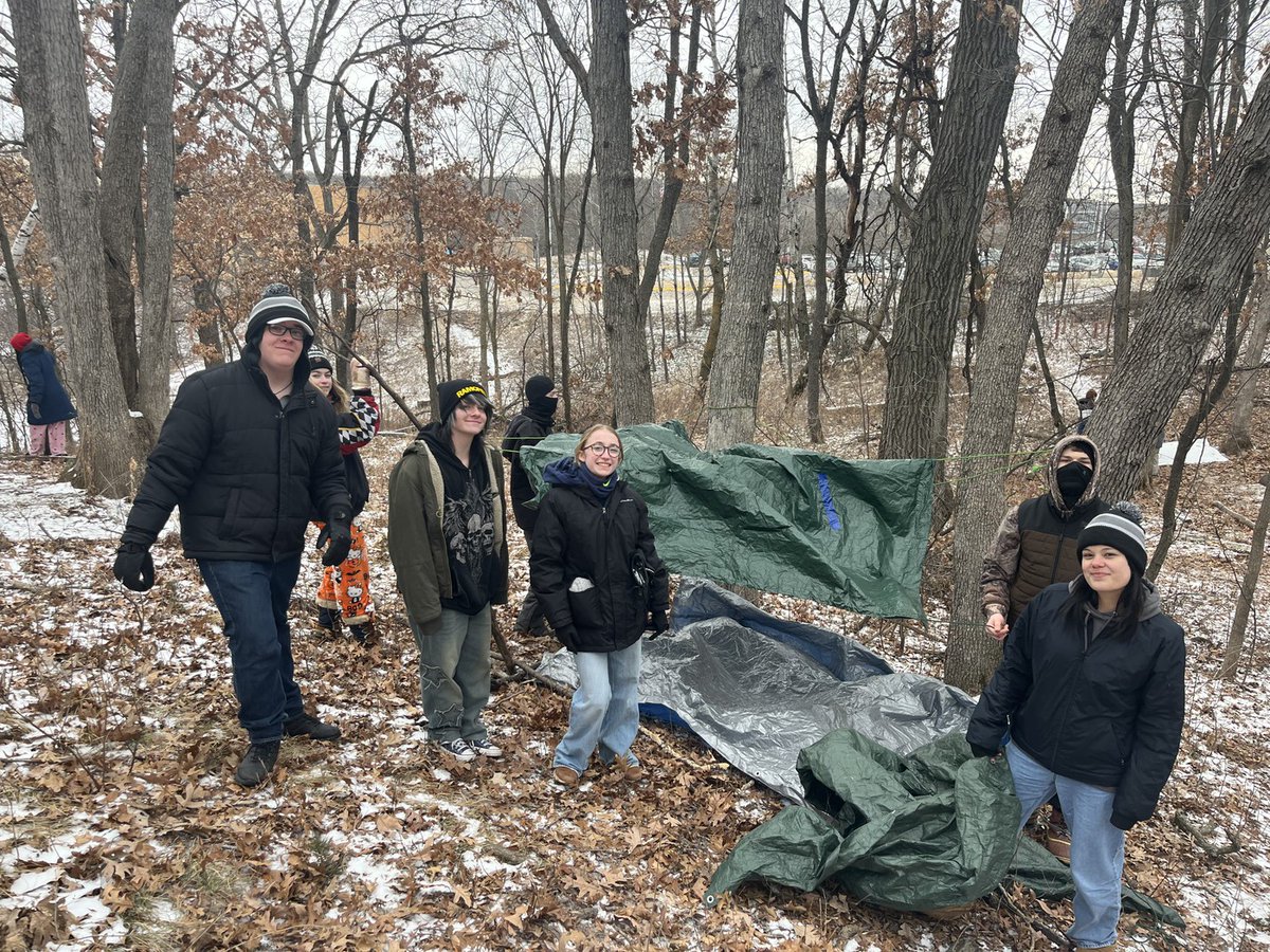 Practice makes progress! ❄️🔥 Students are working hard to hone their shelter building, fire starting, and orienteering skills before the Winter Final this Friday!