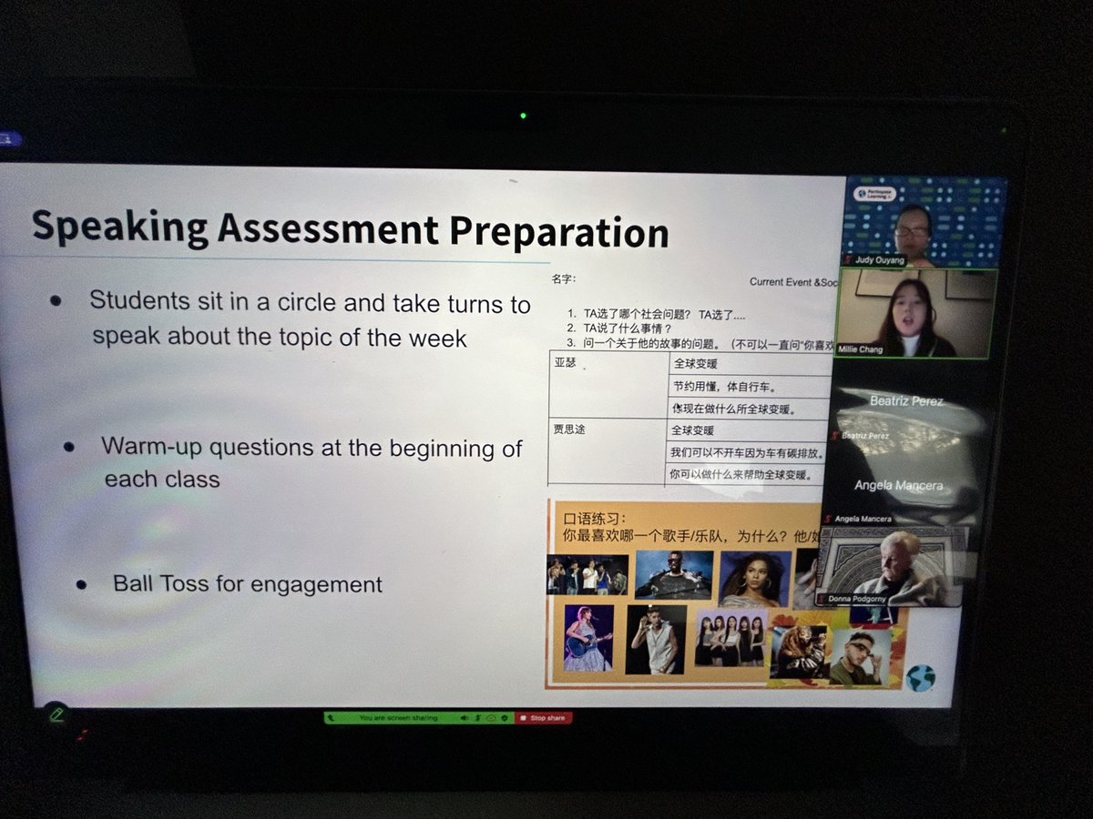 JudyOuyang's tweet photo. What a fantastic #QuanQiuHua #HowICNX meeting! Mandarin & Spanish teachers shared best strategies and practices—Ms. Yang @yangyang2018gt on AI tools, Ms. Chang on AAPPL prep, and Ms. Giron on a vocabulary game for oral proficiency. @ParticipateLrng #UnitingOurWorld https://t.co/AamrfEYoC4