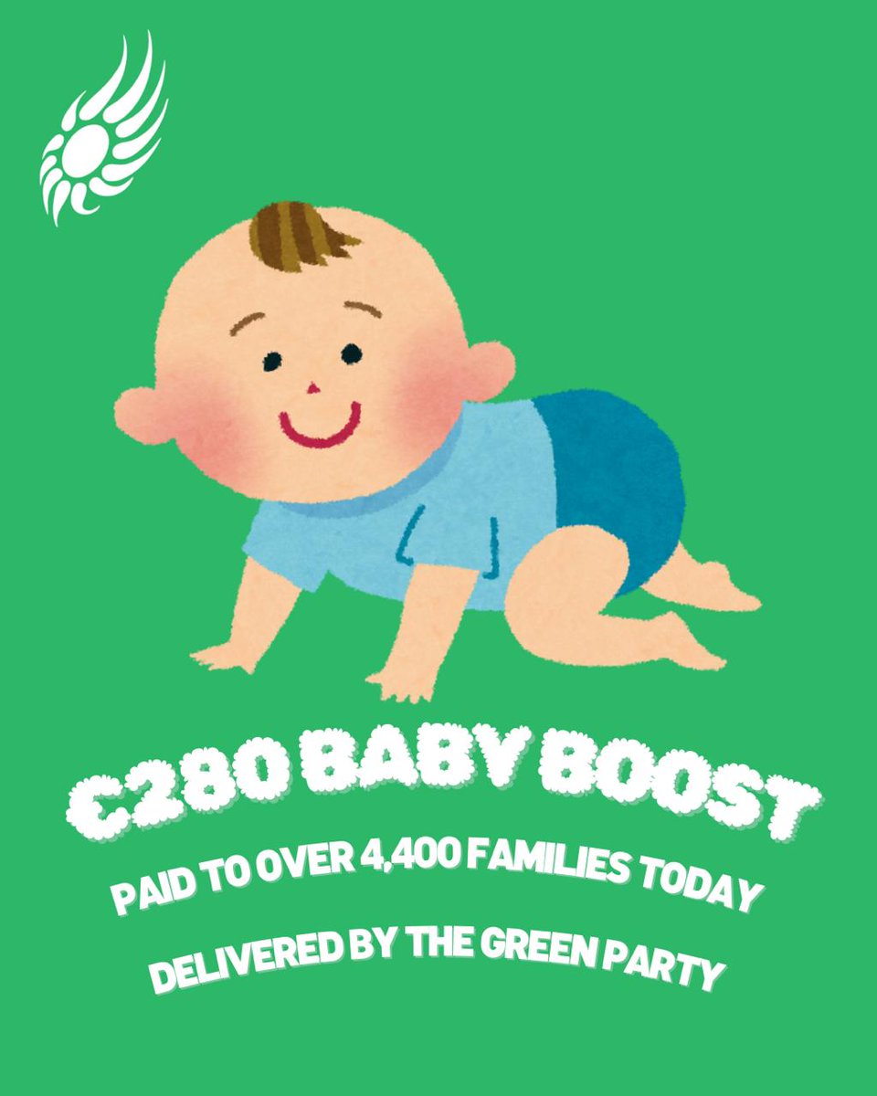 Green Party Ireland (@greenparty_ie) on Twitter photo The Newborn Baby Grant will be paid today to over 4,400 families, a direct €280 baby boost payment to help with the costs of parenthood.
This is a key Green Party initiative that <a href="/rodericogorman/">Roderic O’Gorman TD</a> fought for inclusion in Budget 2025.
thejournal.ie/over-4400-fami…
#GreensDeliver The Newborn Baby Grant will be paid today to over 4,400 families, a direct €280 baby boost payment to help with the costs of parenthood.
This is a key Green Party initiative that <a href="/rodericogorman/">Roderic O’Gorman TD</a> fought for inclusion in Budget 2025.
thejournal.ie/over-4400-fami…
#GreensDeliver