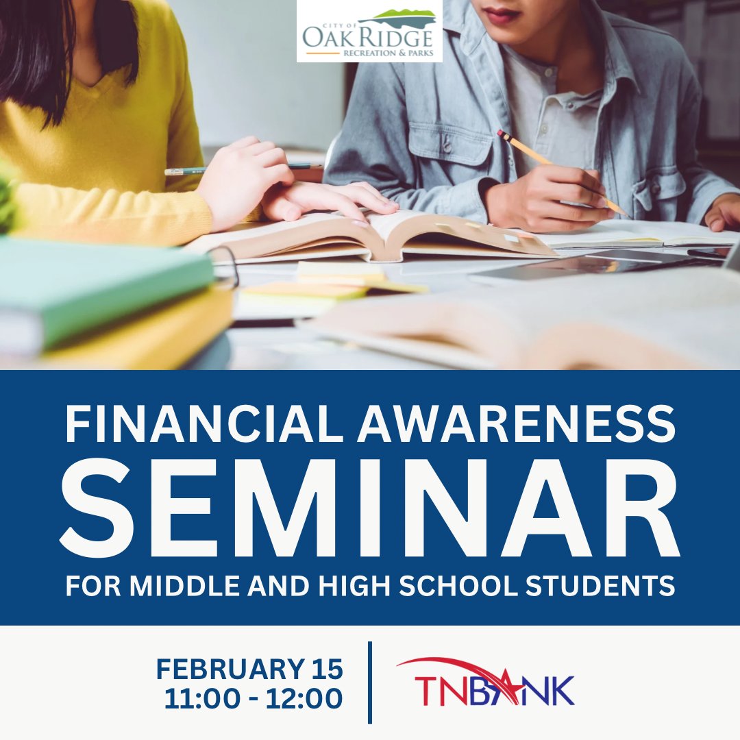 Join this Saturday us for a hands-on financial seminar about managing money, including information on debit cards, checks, and more!

This event is being held on Saturday, February 15th from 11:00-12:00 at the Scarboro Center: 148 Carver Ave Oak Ridge, TN 37830. See you there!