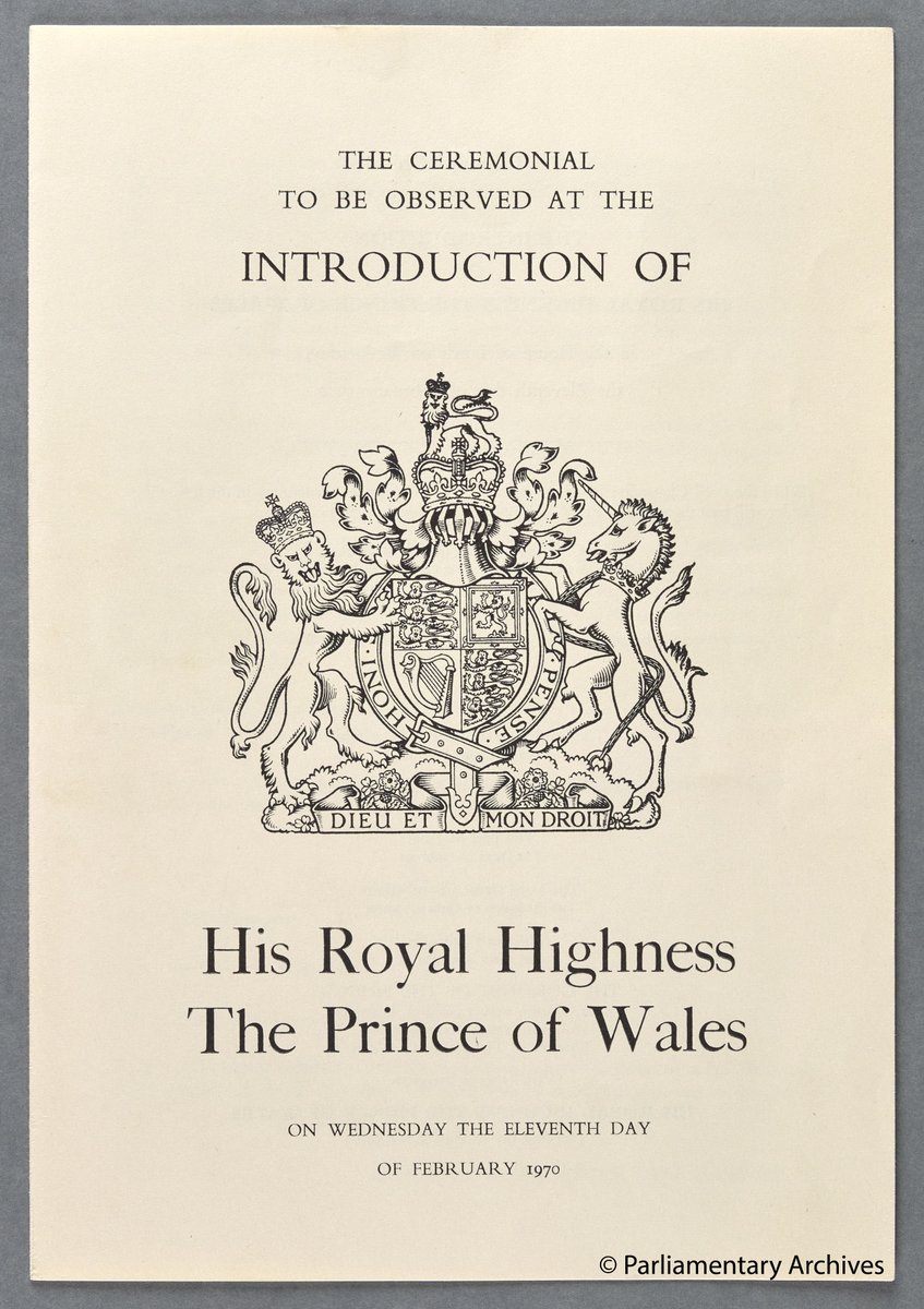 UKParlArchives's tweet photo. #OnThisDay in 1970 the King, formerly His Royal Highness Prince Charles, was introduced into the House of Lords. From our collection, the programme of the introduction ceremony and the official Hansard report of the House of Lords for that day. #TowerRex https://t.co/pZ3CngKqGo