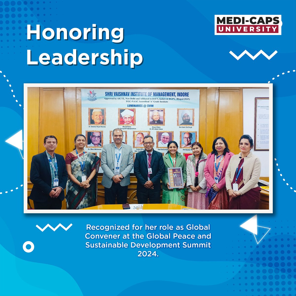 Medicaps_Indore's tweet photo. Congratulations to Dr. Parul Sharda, Associate Professor at #MedicapsUniversity, on receiving the prestigious SDGs Advocate Award at the Global Empowerment Awards. Recognized for her exceptional contributions to the Global Peace and Sustainable Development Summit 2024. https://t.co/IzKk2DzTWe