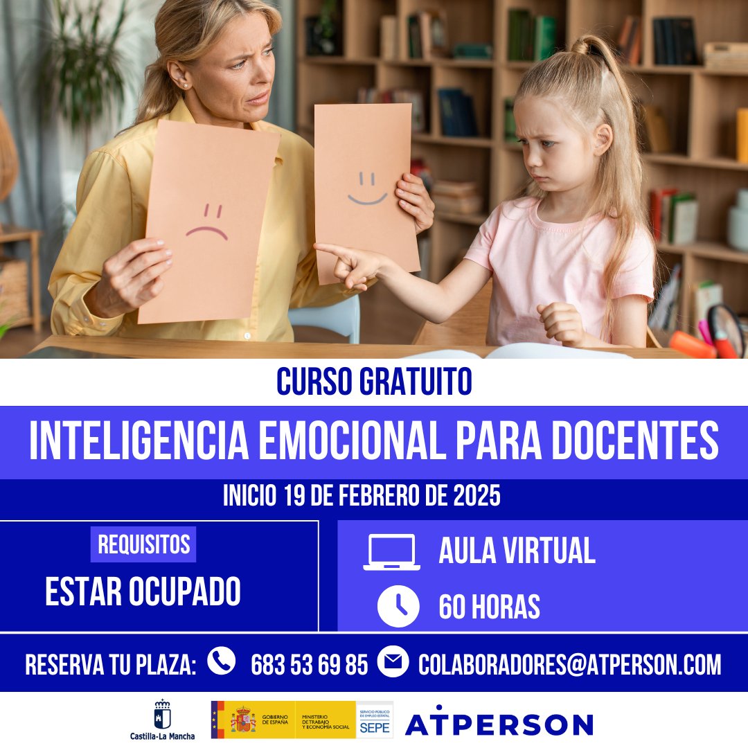 AtpersonForma's tweet photo. 🎓💡 ¡Nuevo curso Online! Curso gratuito de Inteligencia Emocional para Docentes 🧠📚

🗓️ Inicio: Próxima semana
💻 Online | ⏳ 60h | 🎯 Ocupados
📞 Info: 683 53 69 85 | colaboradores@atperson.com
Formación subvencionada ¡Inscríbete ya! 🙌 https://t.co/KurGPRYLMe
