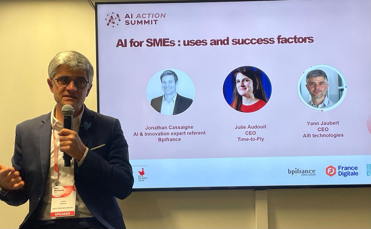 AI Action Summit / Business Day -

Table ronde l’IA pour les PME - Intervention importante de Yann Jaubert , CEO de Alfi Technologies (Evolis) et Vitrine Industrie du Futur de l’AIF . 

Les PMI de notre Filière à la pointe de l’utilisation de l’IA ! 🚀