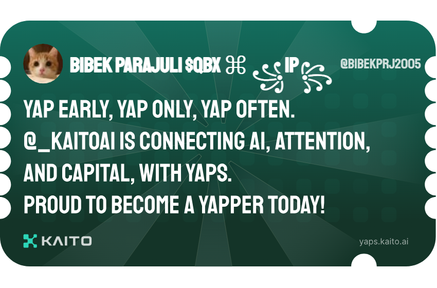 BibekPrj2005's tweet photo. Yap early, yap only, yap often.

@_kaitoai is connecting AI, attention and capital with Yaps.

Just claimed my social card and I'm accumulating Yap points in real-time.

Claim yours 👉 https://t.co/eQEX8hYq33 https://t.co/UtFhSVzHmC