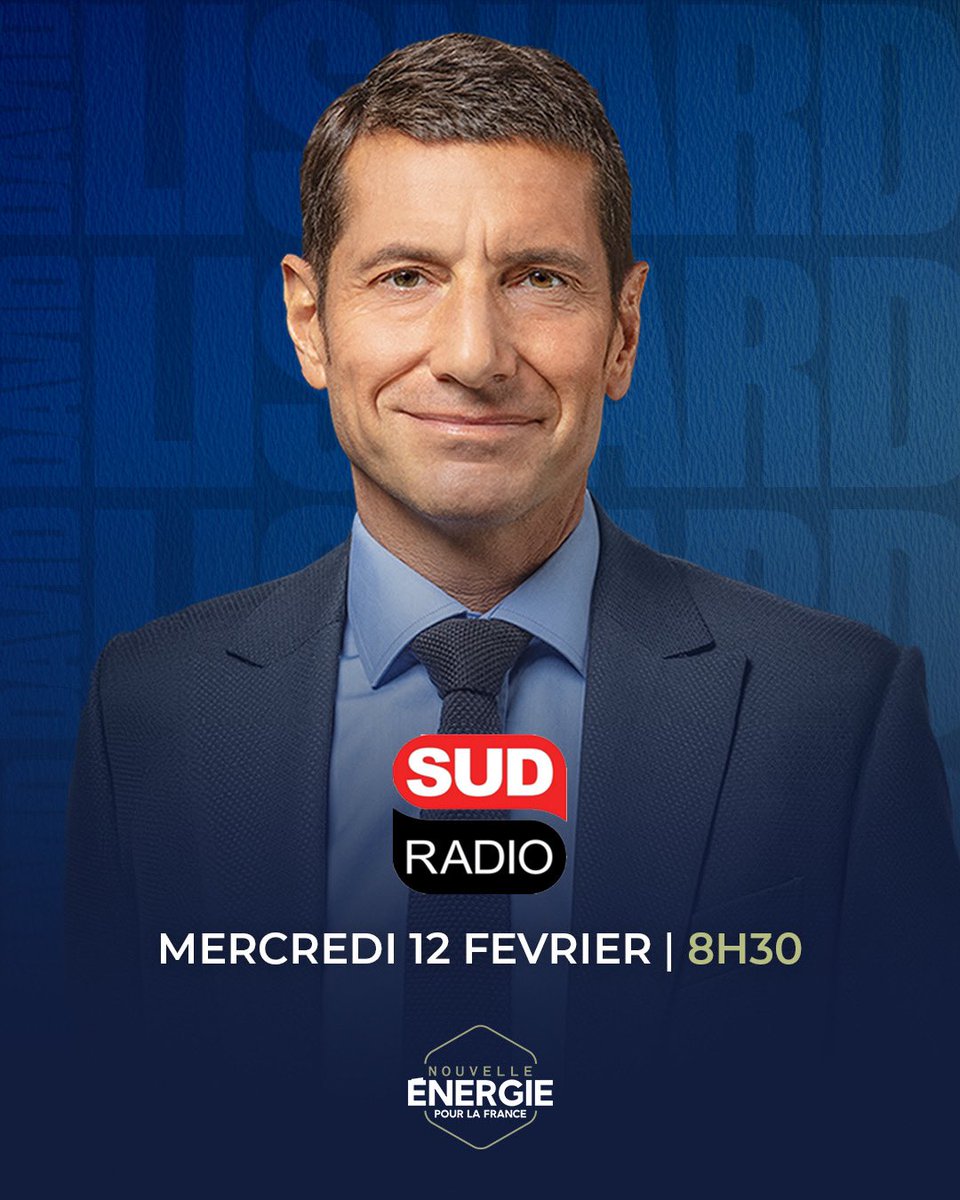 📣 <a href="/davidlisnard/">David Lisnard</a> sera au micro de <a href="/JJBourdin_off/">Jean-Jacques Bourdin</a>, demain mercredi 12 février à 8h30, dans la matinale de <a href="/SudRadio/">Sud Radio</a> !