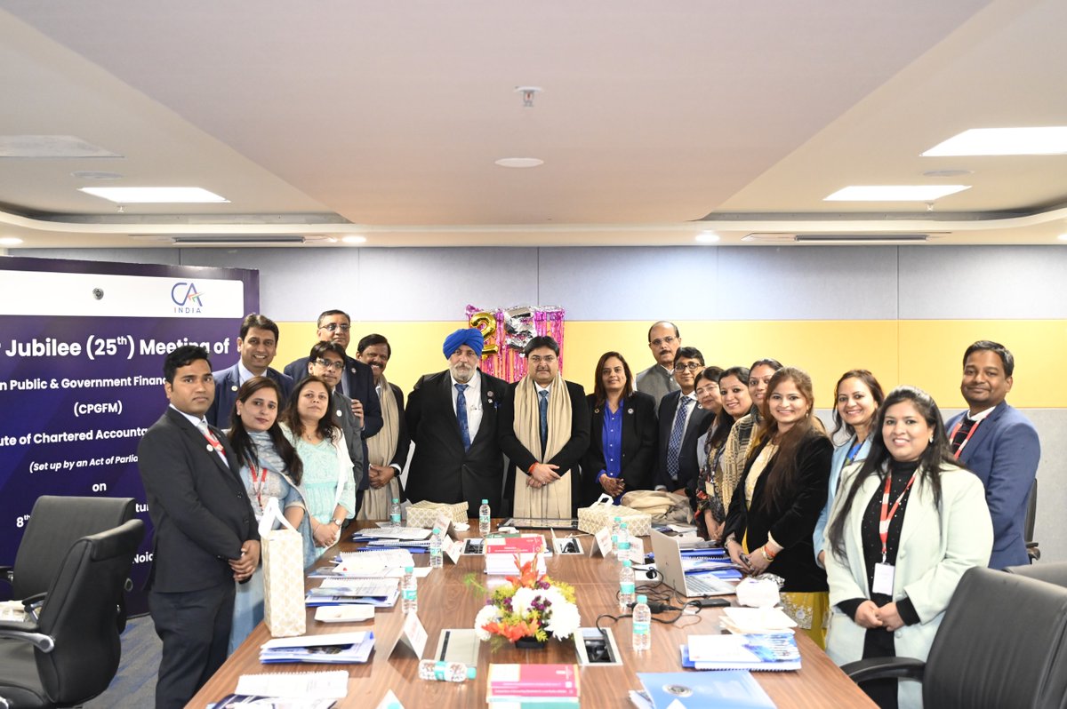 Celebrated milestones achieved! The 25th Silver Jubilee meeting of CPGFM was held recently, wherein our Hon'ble President CA. Ranjeet K. Agarwal &amp; Hon'ble Vice President CA. Charanjot Singh Nanda honoured our esteemed Committee members. #ICAI #Teamwork