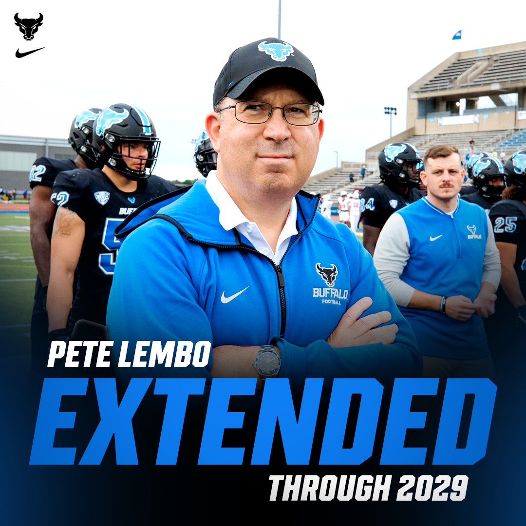 EXTENDED‼️

Coach Lembo has signed a contract  extension to stay at UB through 2029.

🔗ubbulls.com/news/2025/2/11…

#UBhornsUP🤘| #BullMarket📈