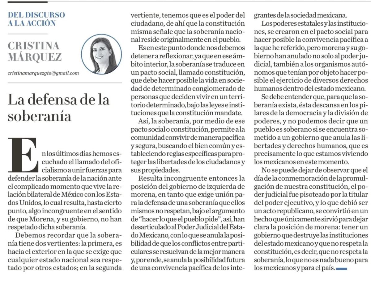 La soberanía de un país, radica en tener libertades y derechos y no estar sometidos al gobierno que las anula junto con la dignidad de sus habitantes. 

Te invito a leer mi colaboración semanal publicada en <a href="/milenio_leon/">Milenio León</a>